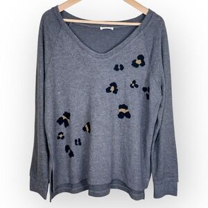 Anthropologie Maronie Long Sleeve Knit Sweater Women‎ L Soft Cozy Gray Cheetah